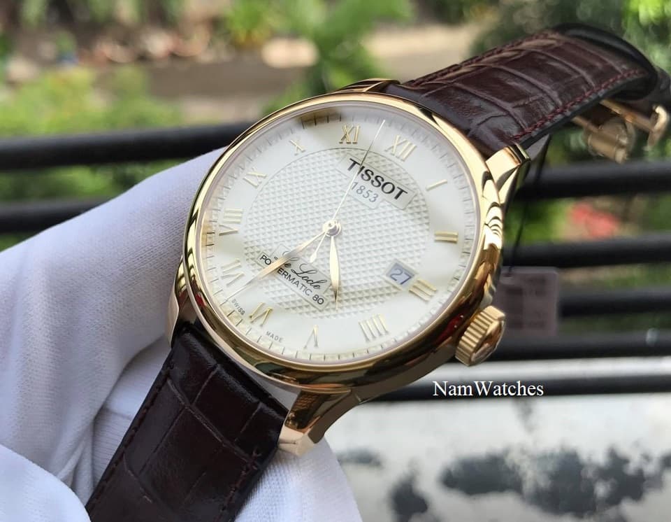 T0064073626300 (2) dong ho Tissot Le Locle Powermatic 80 Gold Leather - T006.407.36.263.00