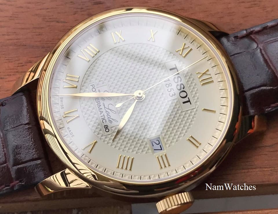T0064073626300 (5) dong ho Tissot Le Locle Powermatic 80 Gold Leather - T006.407.36.263.00