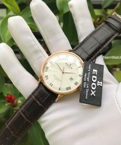 dong ho Edox Day Date Rose Gold Leather – 83007-37R-AR