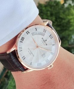 dong ho Edox Day Date Rose Gold Leather – 83007-37R-AR