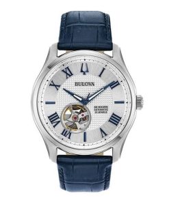 dong ho Bulova Wilton Open Heart White Blue Leather – 96A206