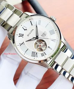 dong ho Bulova Wilton Open Heart White Steel – 96A207