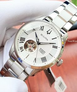 dong ho Bulova Wilton Open Heart White Steel – 96A207