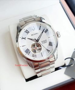 dong ho Bulova Wilton Open Heart White Steel – 96A207
