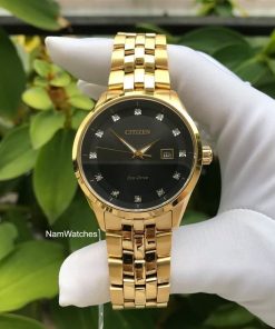 dong ho Citizen Eco-drive Corso Diamond Black Gold Steel – BM7252-51G