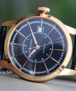 dong ho Hamilton Railroad Black Rose Gold Leather – H40505731