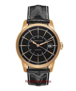 dong ho Hamilton Railroad Black Rose Gold Leather – H40505731