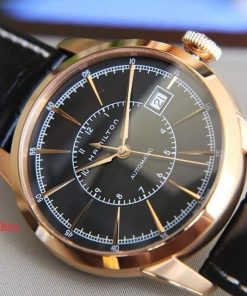 dong ho Hamilton Railroad Black Rose Gold Leather – H40505731