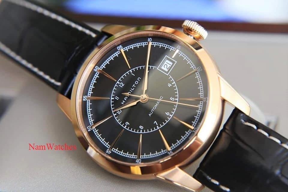 H40505731 (3) dong ho Hamilton Railroad Black Rose Gold Leather – H40505731