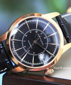 dong ho Hamilton Railroad Black Rose Gold Leather – H40505731