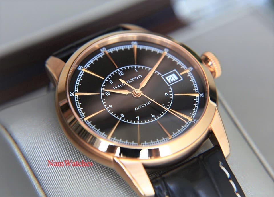 H40505731 (5) dong ho Hamilton Railroad Black Rose Gold Leather – H40505731