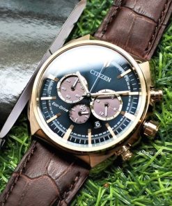 dong ho Citizen Eco-drive Chronograph Green Rose Gold Leather - CA4283-04L