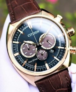 dong ho Citizen Eco-drive Chronograph Green Rose Gold Leather - CA4283-04L