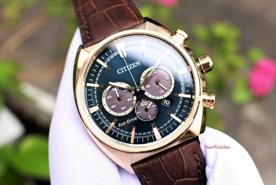 CA4283-04L (2) dong ho Citizen Eco-drive Chronograph Green Rose Gold Leather - CA4283-04L