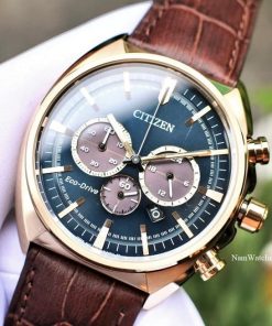 dong ho Citizen Eco-drive Chronograph Green Rose Gold Leather - CA4283-04L