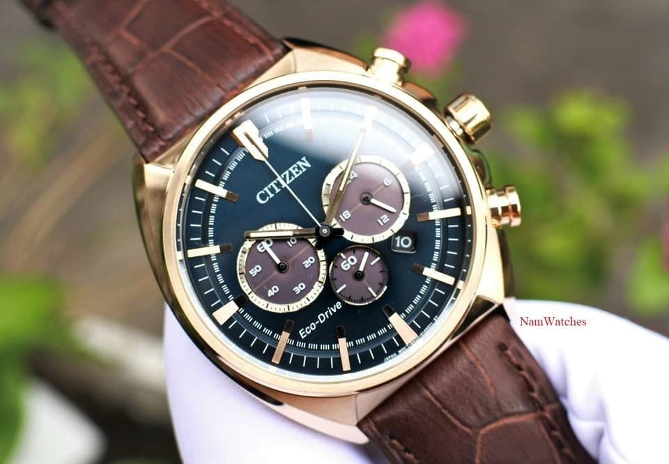 CA4283-04L (4) dong ho Citizen Eco-drive Chronograph Green Rose Gold Leather - CA4283-04L