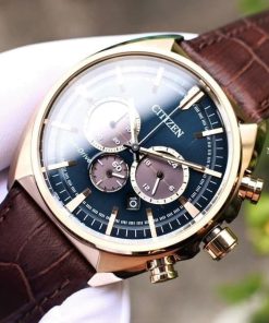 dong ho Citizen Eco-drive Chronograph Green Rose Gold Leather - CA4283-04L