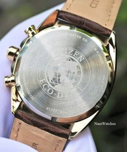 dong ho Citizen Eco-drive Chronograph Green Rose Gold Leather - CA4283-04L