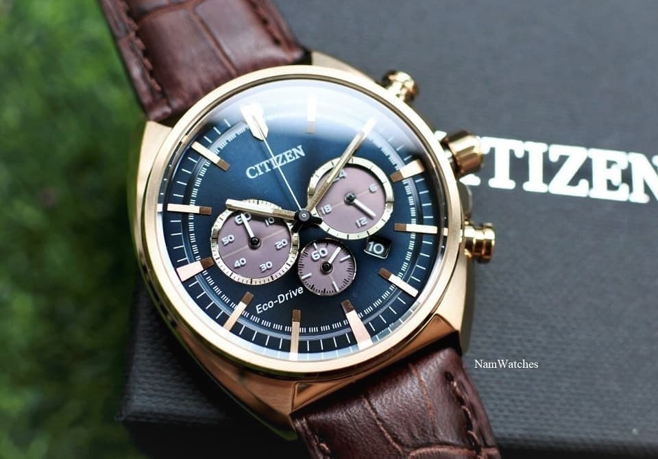 CA4283-04L (9) dong ho Citizen Eco-drive Chronograph Green Rose Gold Leather - CA4283-04L