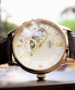 dong ho Orient Sun & Moon Open Heart Gold Leather - RA-AS0004S00B