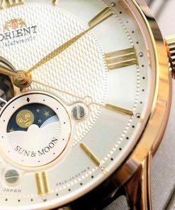 dong ho Orient Sun & Moon Open Heart Gold Leather - RA-AS0004S00B