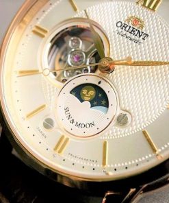dong ho Orient Sun & Moon Open Heart Gold Leather - RA-AS0004S00B