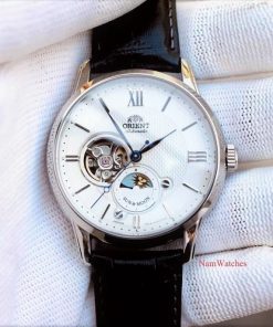 dong ho Orient Sun & Moon Open Heart White Leather - RA-AS0005S00B
