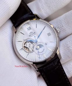 dong ho Orient Sun & Moon Open Heart White Leather - RA-AS0005S00B