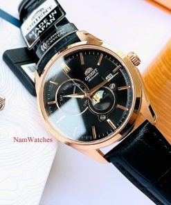 dong ho Orient Sun & Moon Gen 5 Black Rose Gold Leather - RA-AK0309B00C