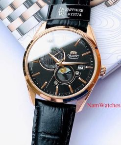 dong ho Orient Sun & Moon Gen 5 Black Rose Gold Leather - RA-AK0309B00C