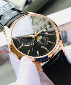 dong ho Orient Sun & Moon Gen 5 Black Rose Gold Leather - RA-AK0309B00C