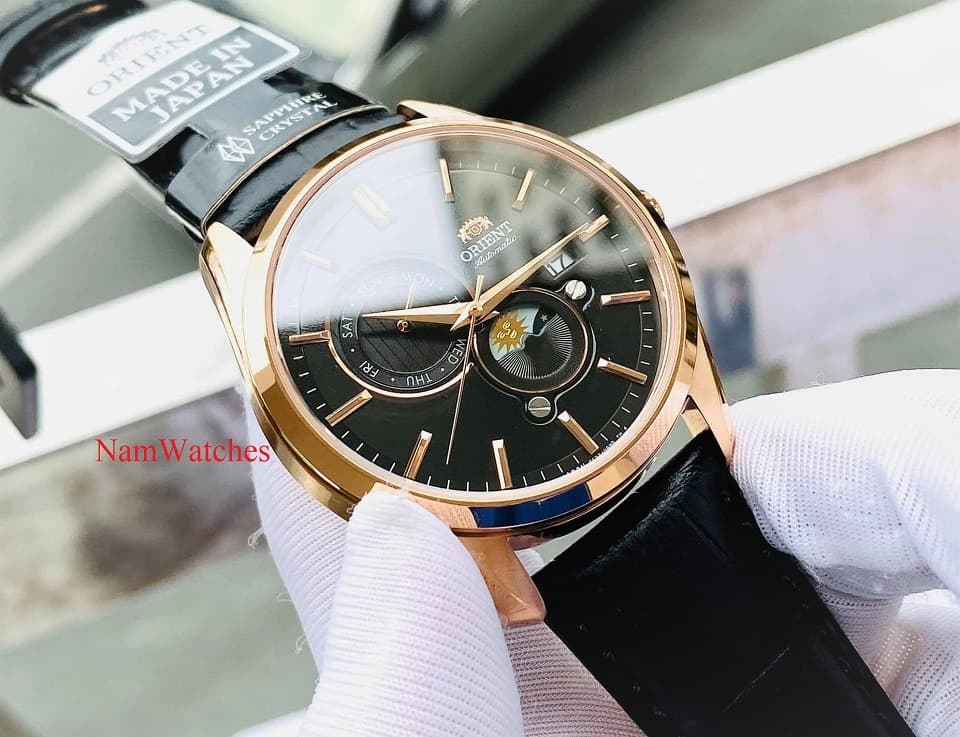 RA-AK0309B00C (4) dong ho Orient Sun & Moon Gen 5 Black Rose Gold Leather - RA-AK0309B00C