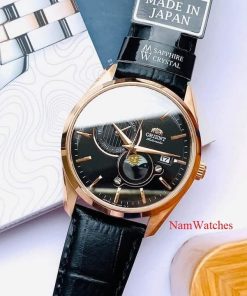 dong ho Orient Sun & Moon Gen 5 Black Rose Gold Leather - RA-AK0309B00C