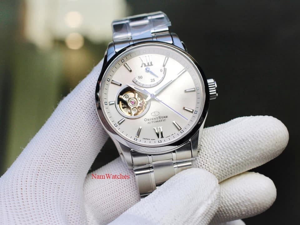 RE-AT0003S00B (1) dong ho Orient Star Open Heart White Steel - RE-AT0003S00B