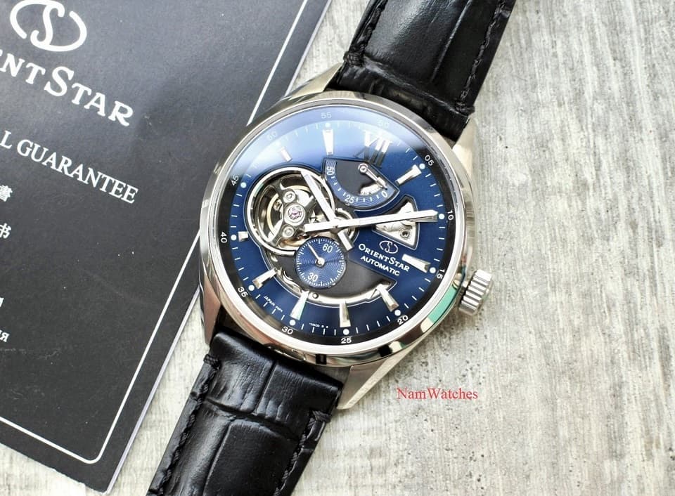 RE-AV0005L00B (2) dong ho Orient Star Semi Skeleton Blue Leather - RE-AV0005L00B