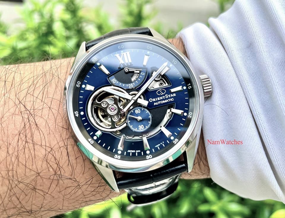 RE-AV0005L00B (3) dong ho Orient Star Semi Skeleton Blue Leather - RE-AV0005L00B