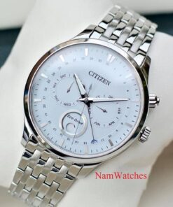 dong ho Citizen Eco-drive Triple Calender Moonphase White Steel - AP1050-56A
