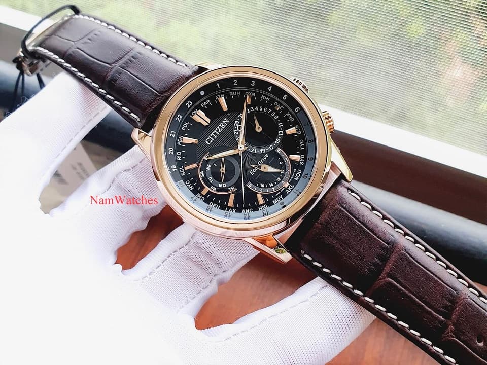 BU2023-12E (3) dong ho Citizen Eco-drive Calendrier Black Rose Gold Leather - BU2023-12E