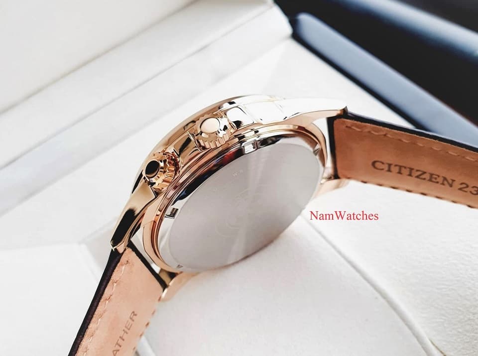 BU2023-12E (5) dong ho Citizen Eco-drive Calendrier Black Rose Gold Leather - BU2023-12E