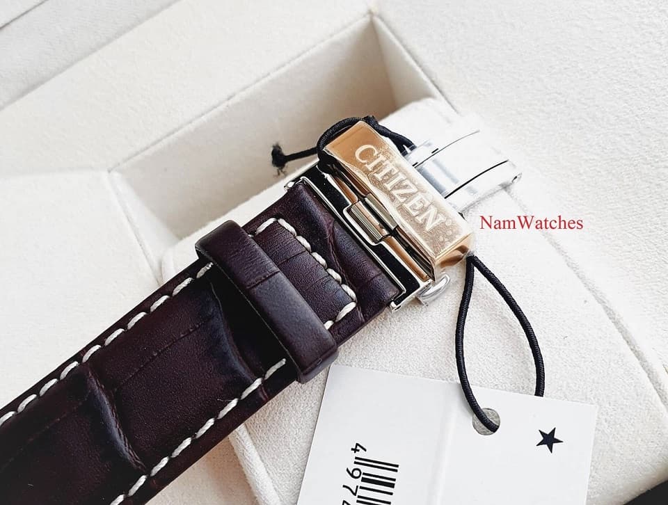 BU2023-12E (6) dong ho Citizen Eco-drive Calendrier Black Rose Gold Leather - BU2023-12E