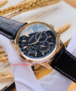 dong ho Citizen Eco-drive Calendrier Black Rose Gold Leather - BU2023-12E