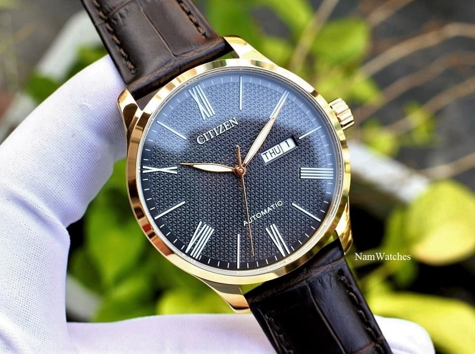 NH8353-00H (2) dong ho Citizen Automatic Black Rose Gold Leather - NH8353-00H