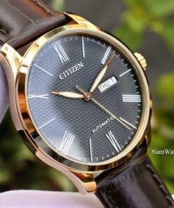 dong ho Citizen Automatic Black Rose Gold Leather - NH8353-00H