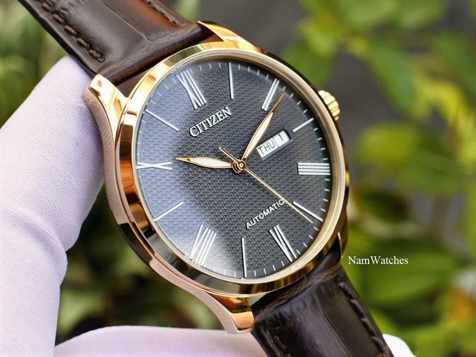 NH8353-00H (4) dong ho Citizen Automatic Black Rose Gold Leather - NH8353-00H