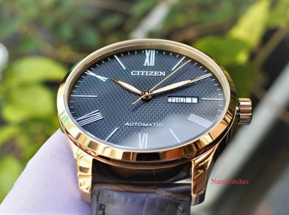 NH8353-00H (5) dong ho Citizen Automatic Black Rose Gold Leather - NH8353-00H