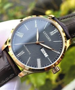 dong ho Citizen Automatic Black Rose Gold Leather - NH8353-00H