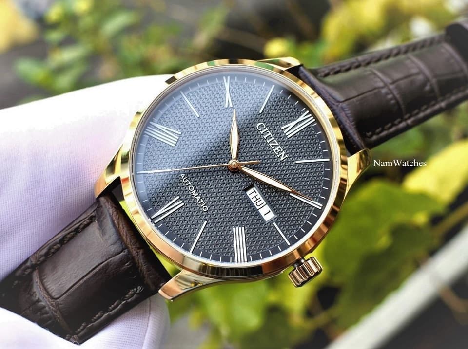 NH8353-00H (6) dong ho Citizen Automatic Black Rose Gold Leather - NH8353-00H