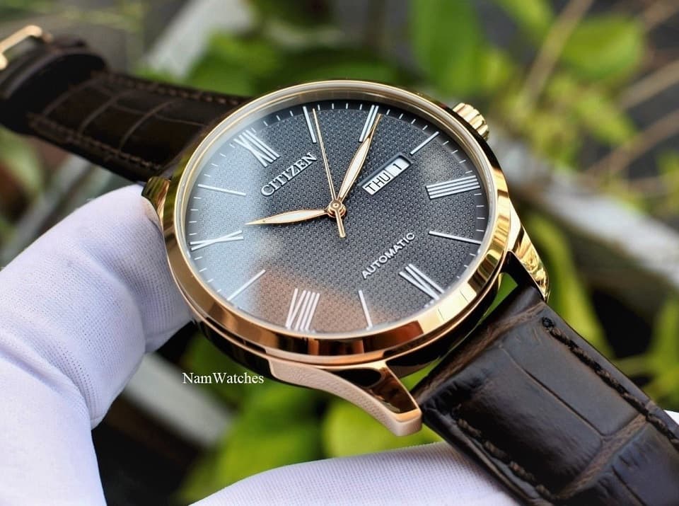 NH8353-00H (7) dong ho Citizen Automatic Black Rose Gold Leather - NH8353-00H