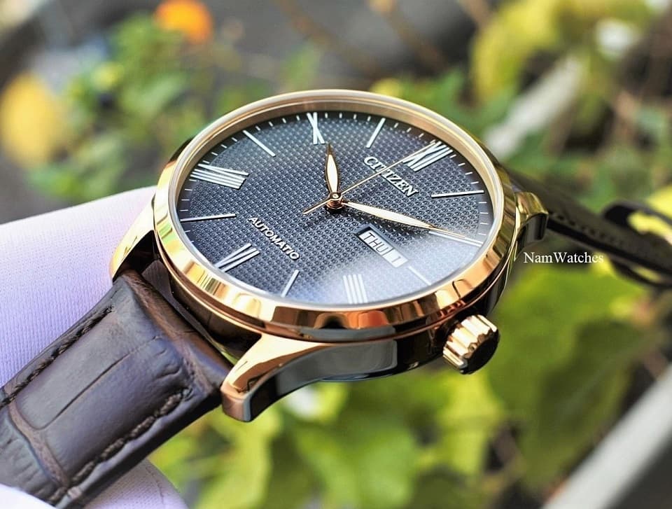 NH8353-00H (8) dong ho Citizen Automatic Black Rose Gold Leather - NH8353-00H