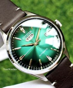 dong ho Citizen Automatic Curved Glass C7 Green Leather - NH8390-03X